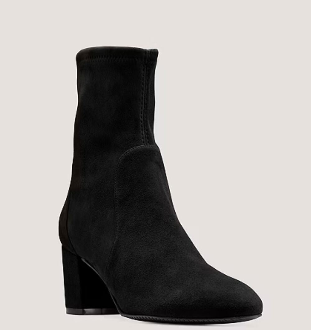 Stuart Weitzman Yulianna Ankle Boots 7 Black Suede Bootie NWOT Heel
